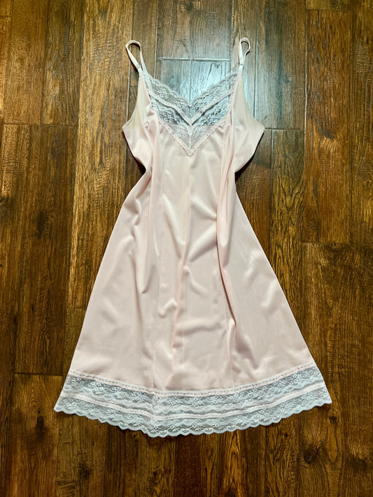 Vintage Silky Dress Slip with  Sheer Lace Yoke - Blush Pink - Body Lites