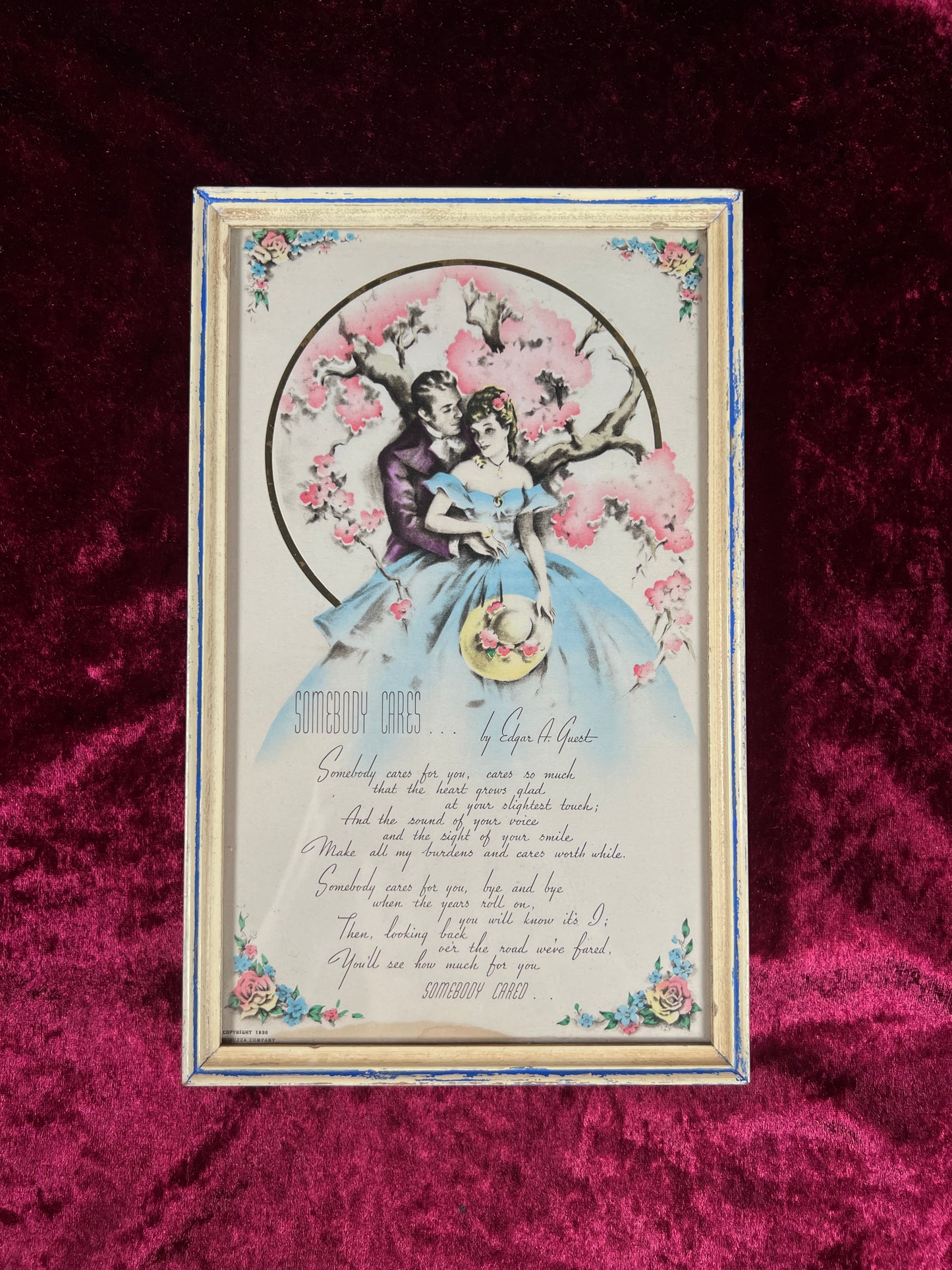 Vintage Wood Framed Print - 1938 Somebody Cares Edgar A. Guest Poem