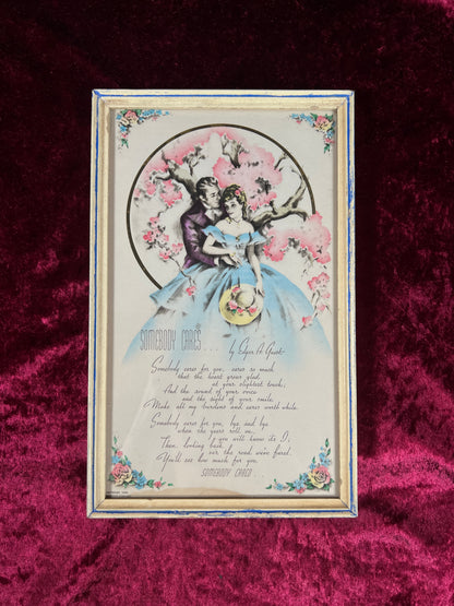 Vintage Wood Framed Print - 1938 Somebody Cares Edgar A. Guest Poem