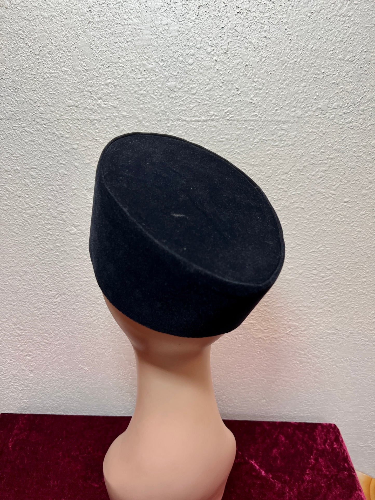 Vintage Accessories - Taqiyah / Kufi Hat - Black Short Pile Lyon Velvet - 22 1/2"