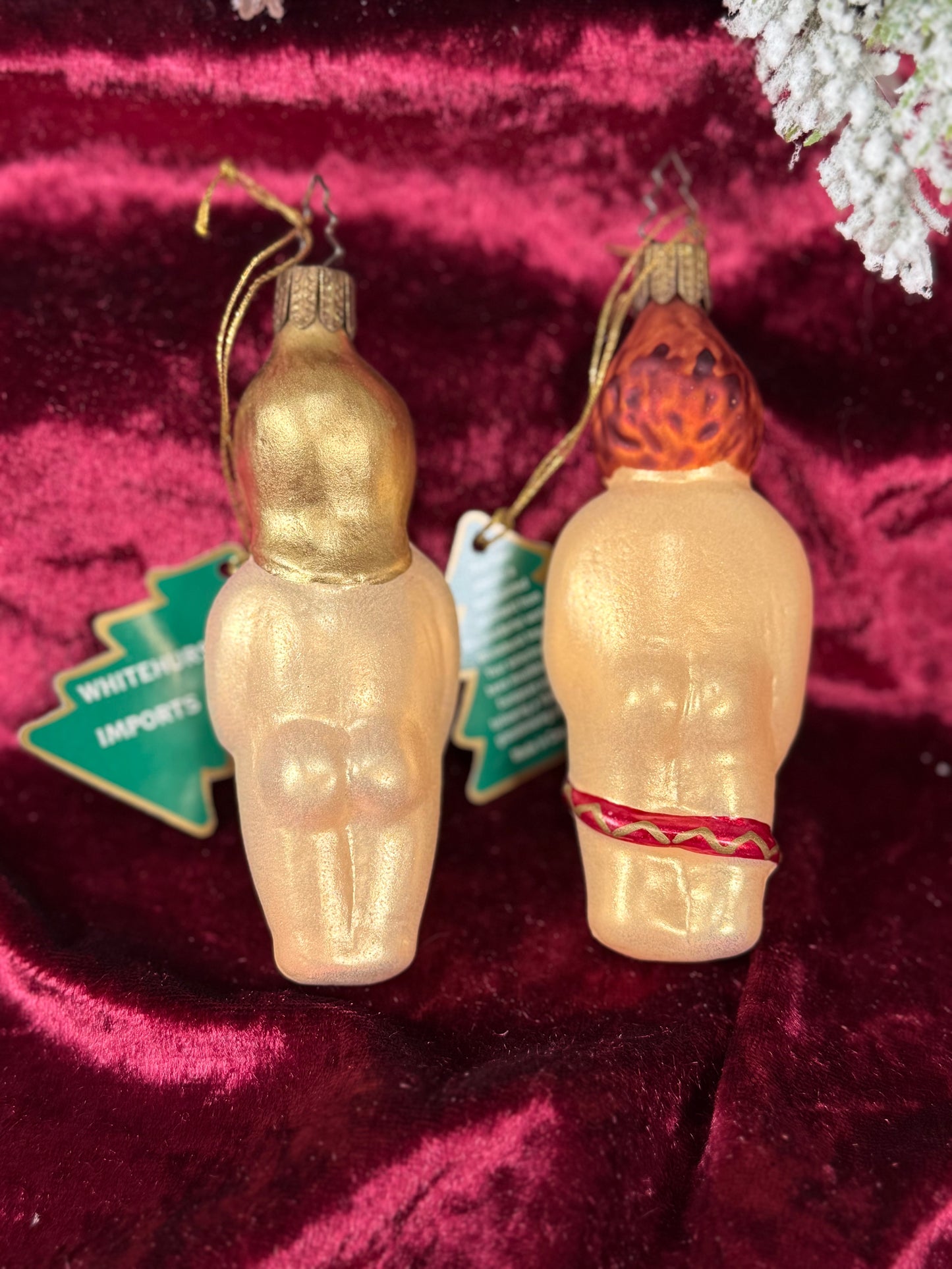 Vintage Christmas - Handblown Glass Ornament Pair - Adam and Eve - Whitehurst Imports - Czech Republic