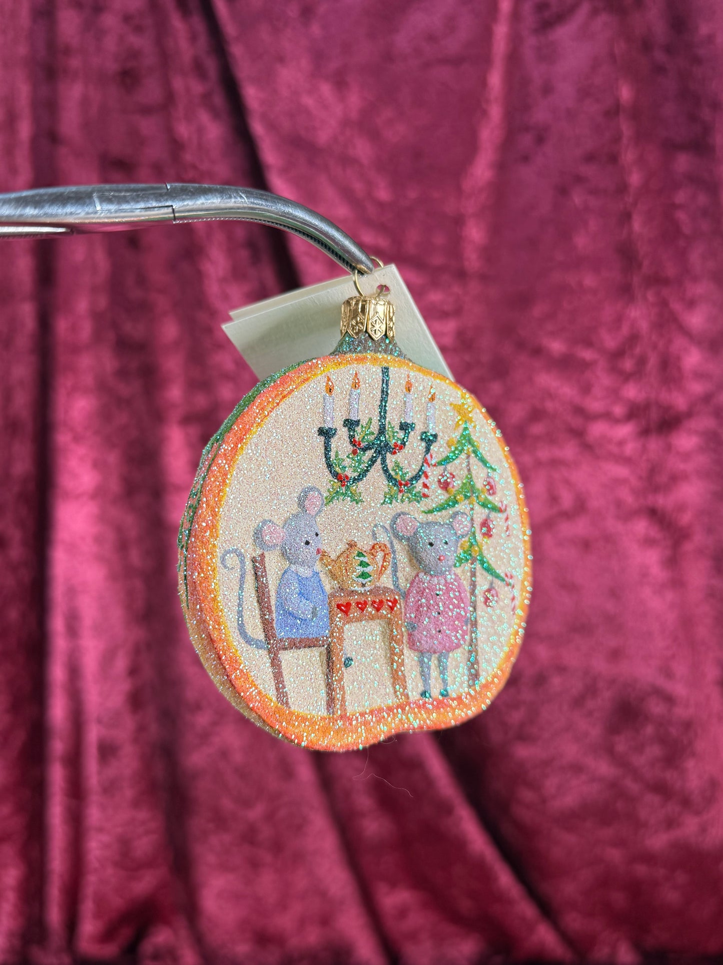 Vintage Christmas - Handblown Glass Ornament - Mouse Family In A Pumpkin - Patricia Breen - Poland