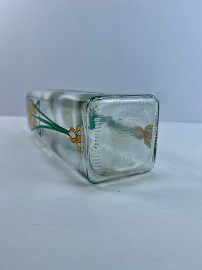 Vintage Kitchen - Glass Oil Bottle - Art Nouveau Floral Design