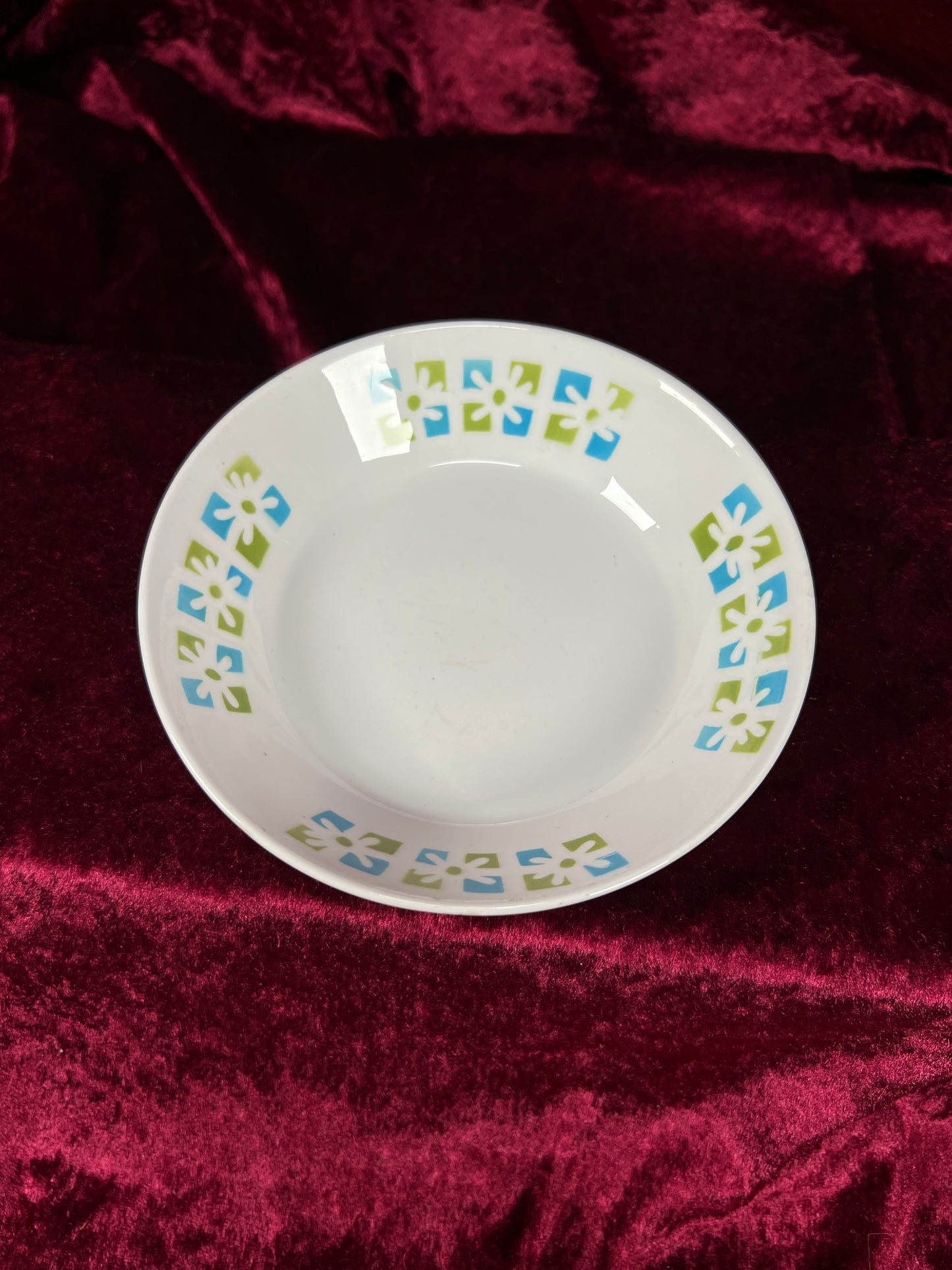 Vintage 1970s Pedestal Mug & Saucer Mismatched Set - Groovy Blue Green Daisies