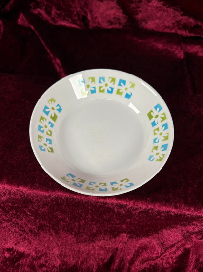 Vintage 1970s Pedestal Mug & Saucer Mismatched Set - Groovy Blue Green Daisies