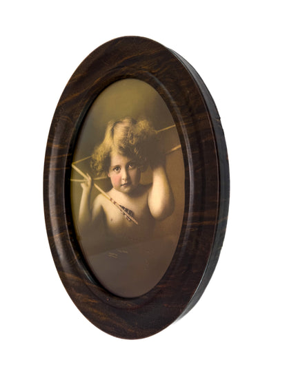 Antique Victorian Wall Art - Cupid Awake - 1897 M B Parkinson 10.5" x 8" Oval Frame