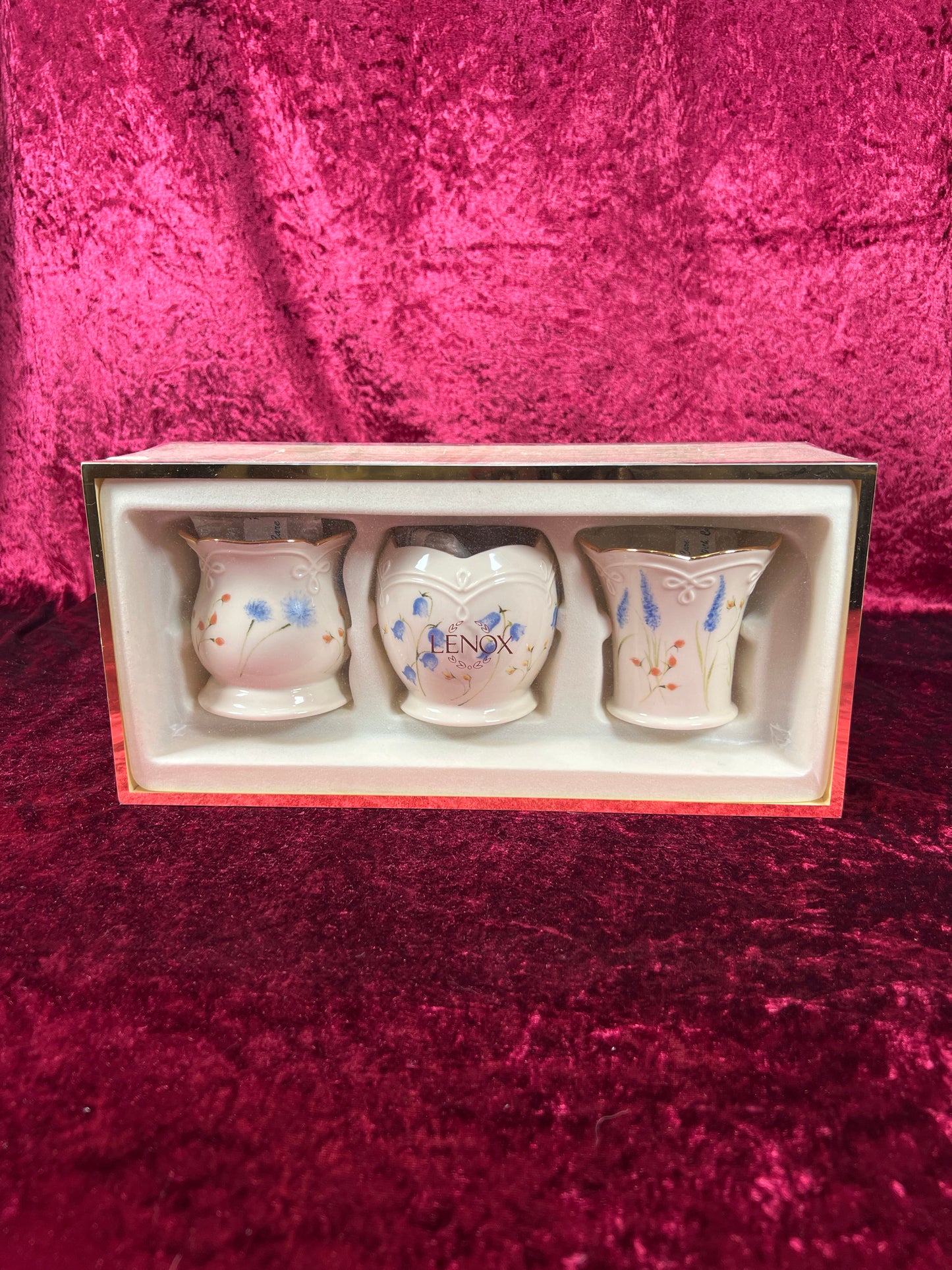 Vintage Home Decor - Porcelain Votives - 24K Gold Accents - Blue Flowers - Lenox