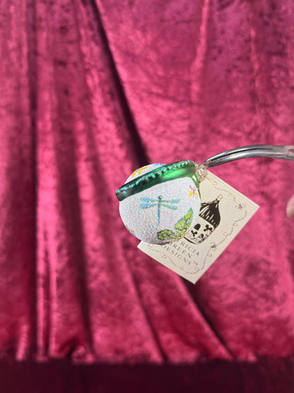 Vintage Christmas - Handblown Glass Clip On Ornament - Spring Chameleon and Butterflies - Patricia Breen - Poland