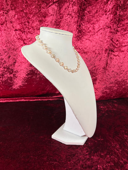 Vintage Jewelry - Beaded Necklace - Faux Pink Pearls and Crystal Beads - 17"