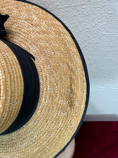 Vintage Accessories - Straw Sun Hat - Black Bow - Medium