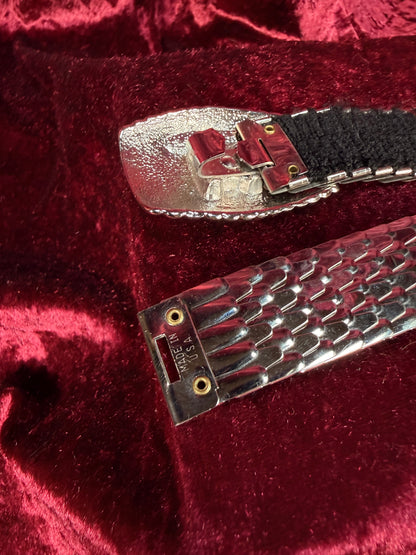 Vintage  Metal Stretch Waist Belt - Silver Tone Fish Scale with Ornate Belt Buckle