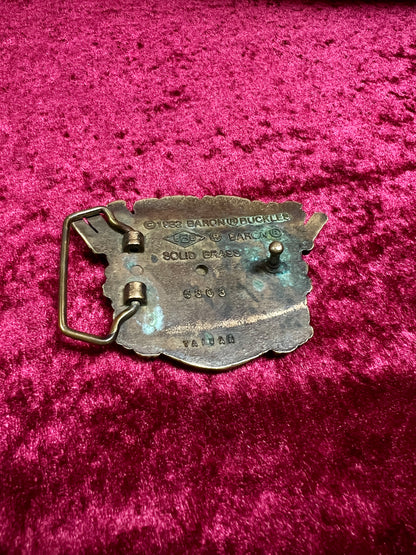 Vintage Solid Brass Belt Buckle - Löwenbräu Munich Brewery Crest - 1982 Baron Buckles