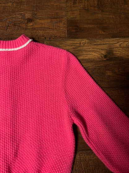 Vintage Catalina Knit Cardigan - Bubblegum Pink White Trim Button Front Sweater - Small