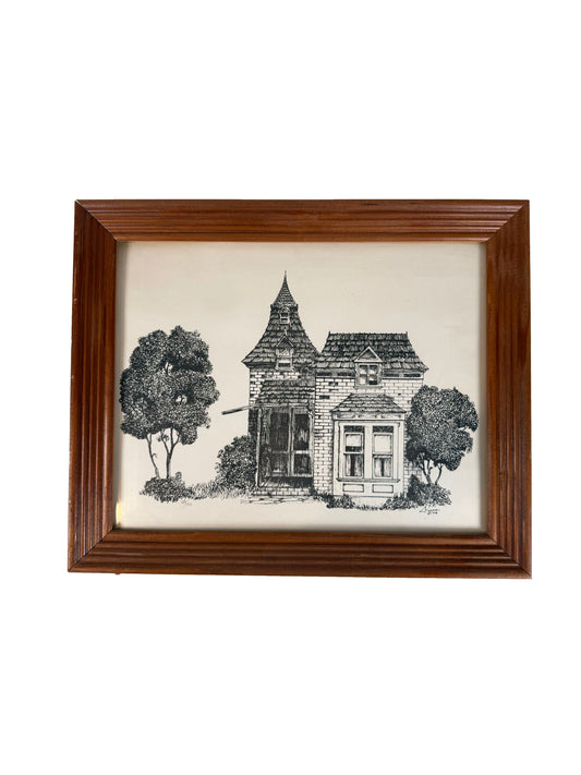 Vintage Wall Art - Victorian House with Mansard Roof - Signed Lithograph C. Henson 1979