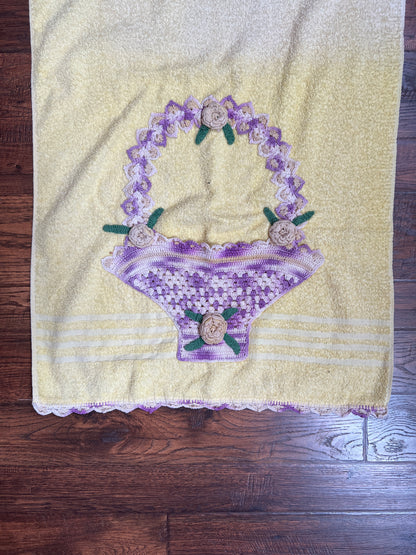 Vintage Linens - Terry Cloth Bath Towel - Purple Crochet Basket - Cannon