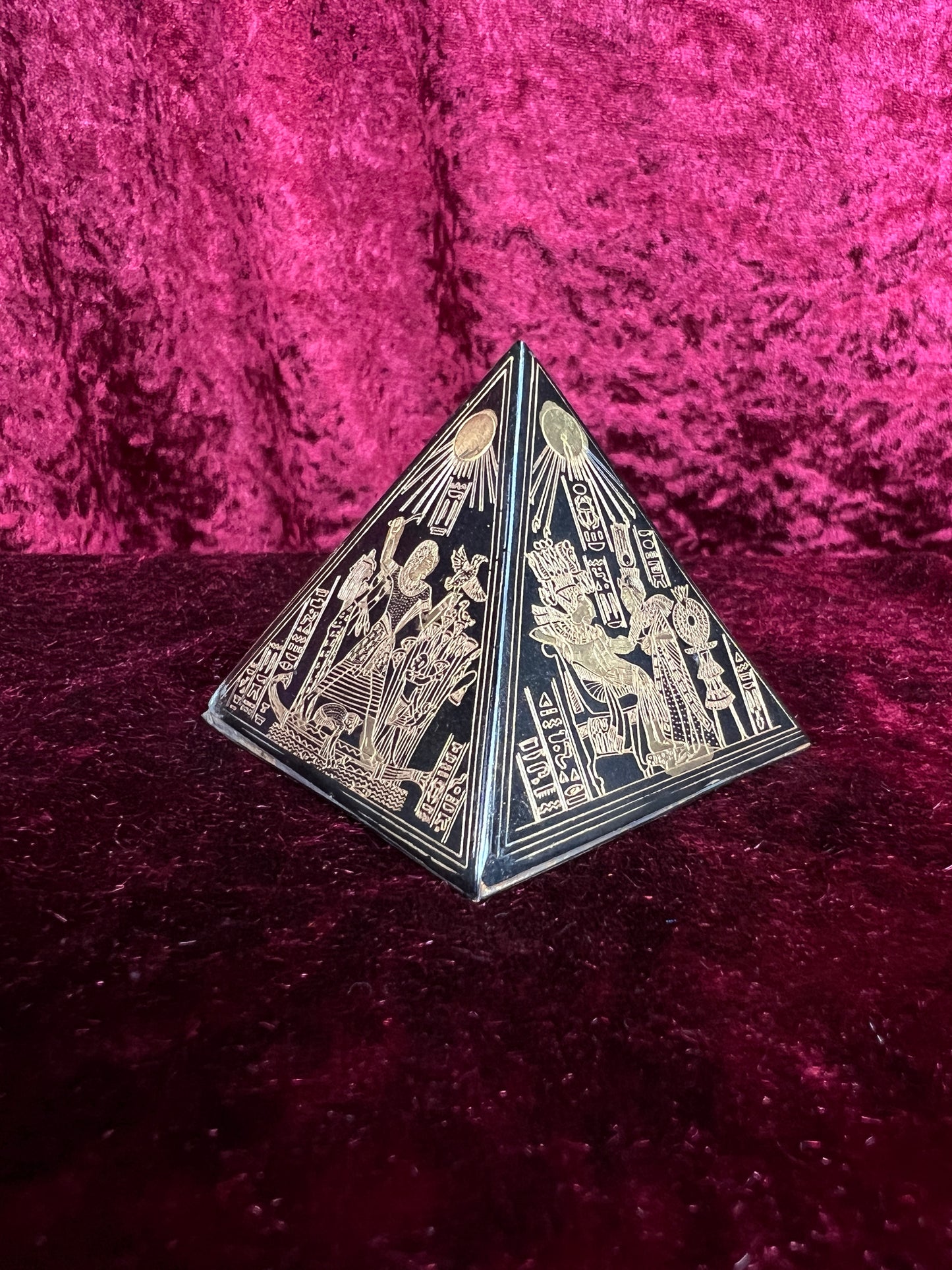 Vintage Metal Pyramid Paperweight - Gold Hieroglyphic Egyptian Souvenir