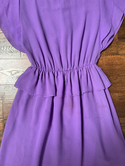 Vintage Clothing - Belted Peplum Dress - Textured Lilac - Small - L Rothschild San Francisco