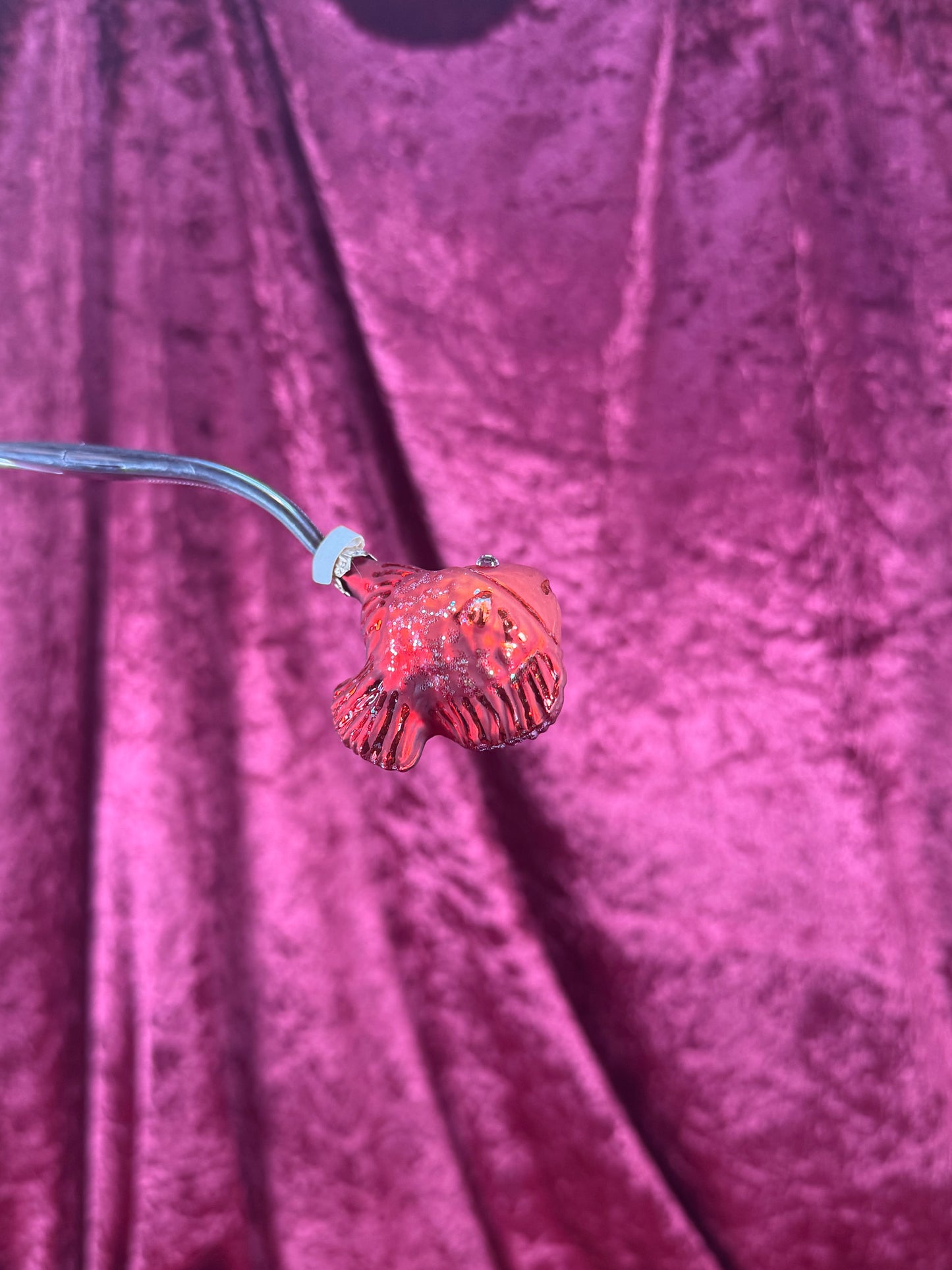 Vintage Christmas - Handblown Glass Ornament - Red Rhinestone Eyes Fish - Poland