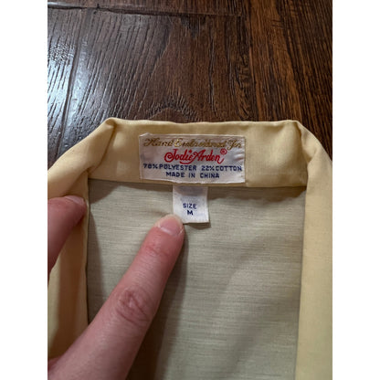 Vintage Jodie Arden Kimono Robe – Pale Yellow Embroidered Asian Garden Motif