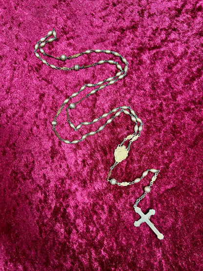 Vintage Jewelry - Italian Rosary - Champagne Gold Beads with Gold Tone Cross - 22"