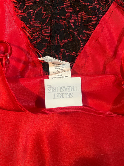 Vintage Clothing - Red Satin with Black Lace Tank & Pant Pajama Set - Secret Treasures - Size Medium