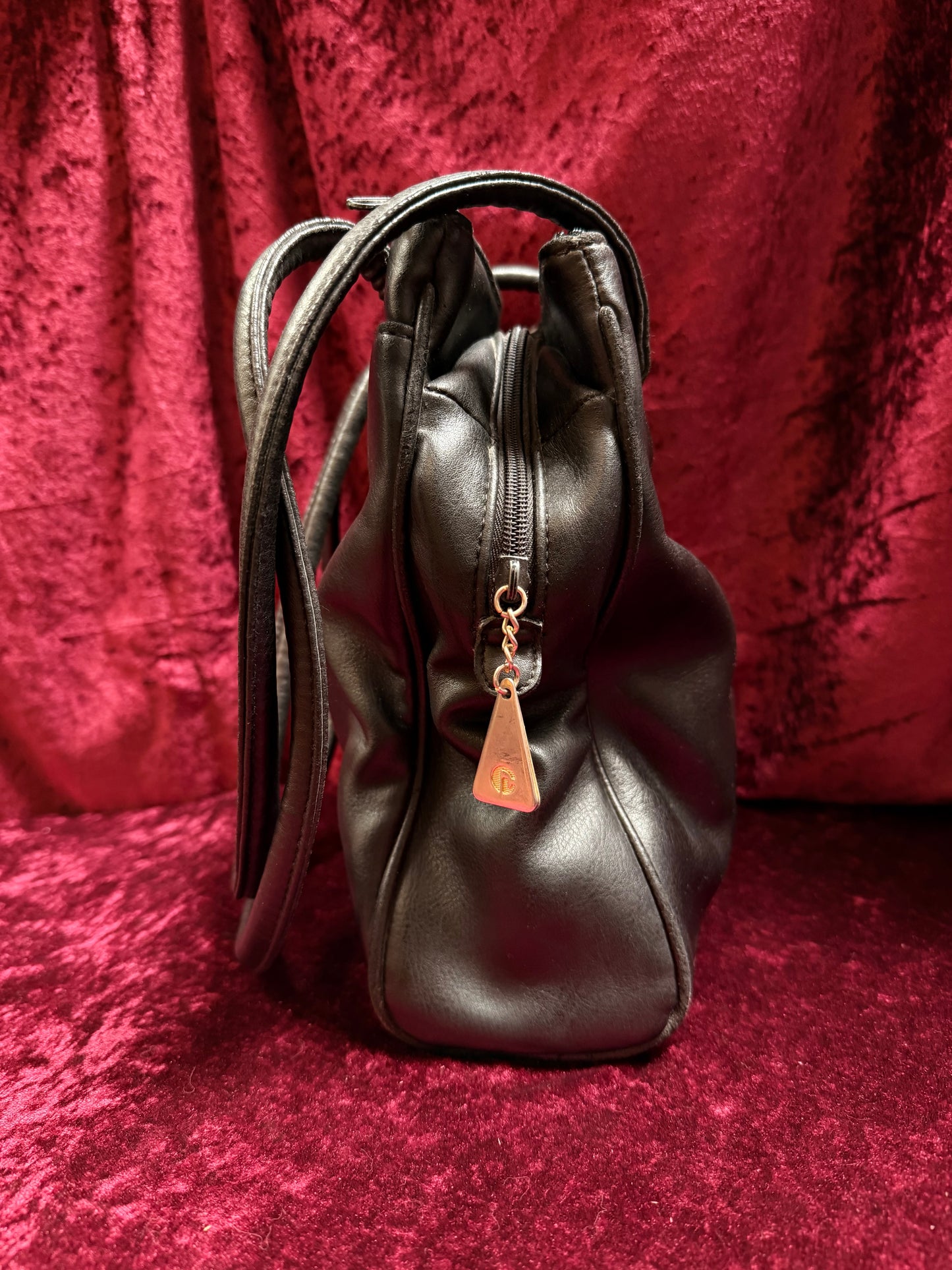 Vintage Accessories - Black Faux Leather Shoulder Bag with Gold Details