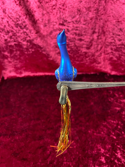 Vintage Christmas - Glass Clip-On Ornament - Royal Blue Crane with Tinsel Tail