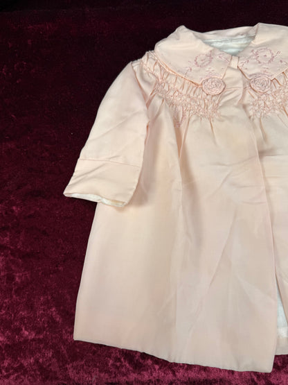 Vintage Silk Baby Capelet – Blush Pink Embroidered Lined Infant Coat