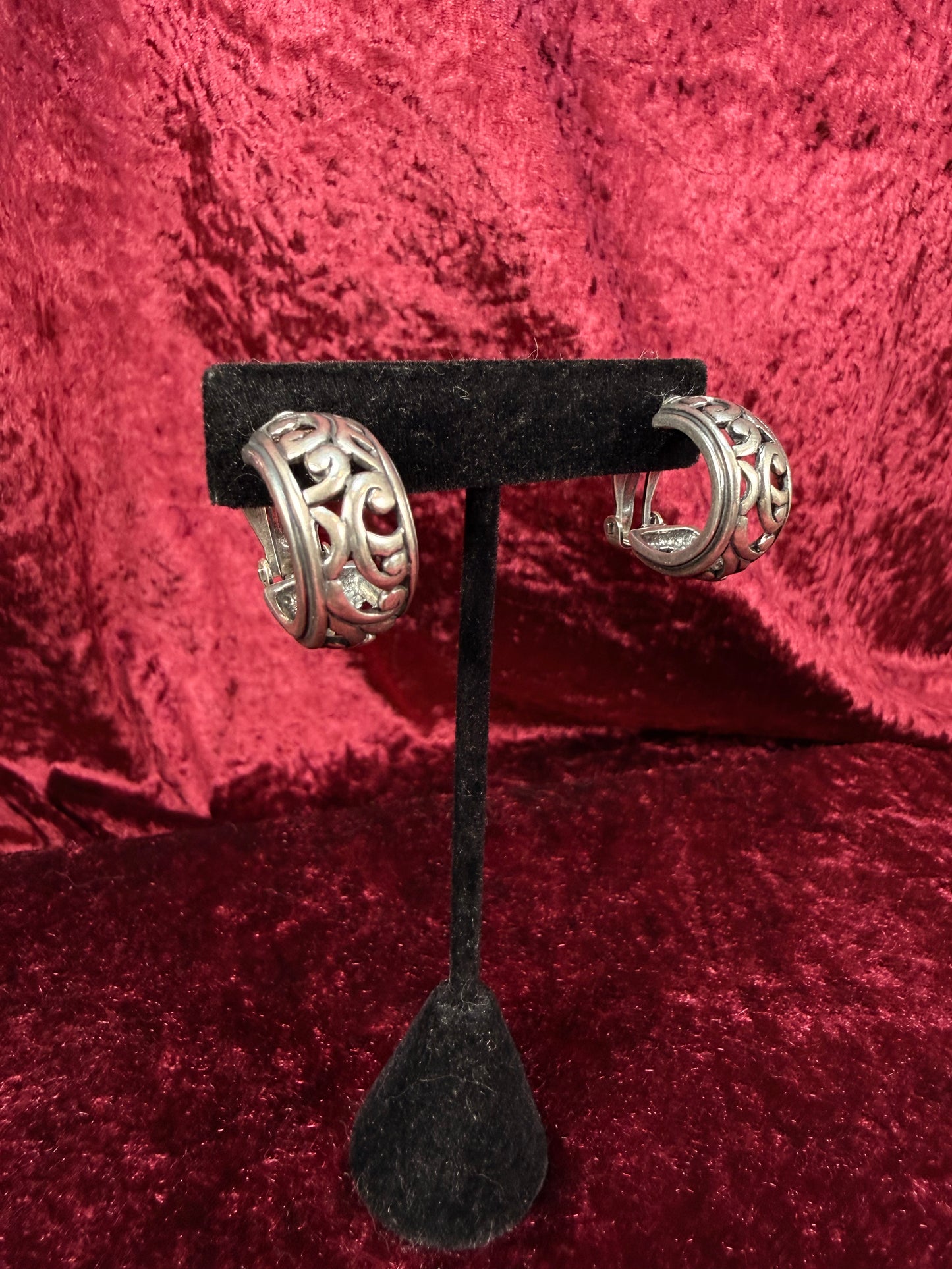 Vintage 925 Sterling Silver Clip On Hoop Earrings – Scroll Pattern - Silpada