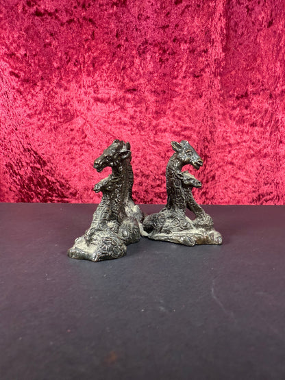 Vintage Trinket - Pewter Egg Stand - Giraffe Family