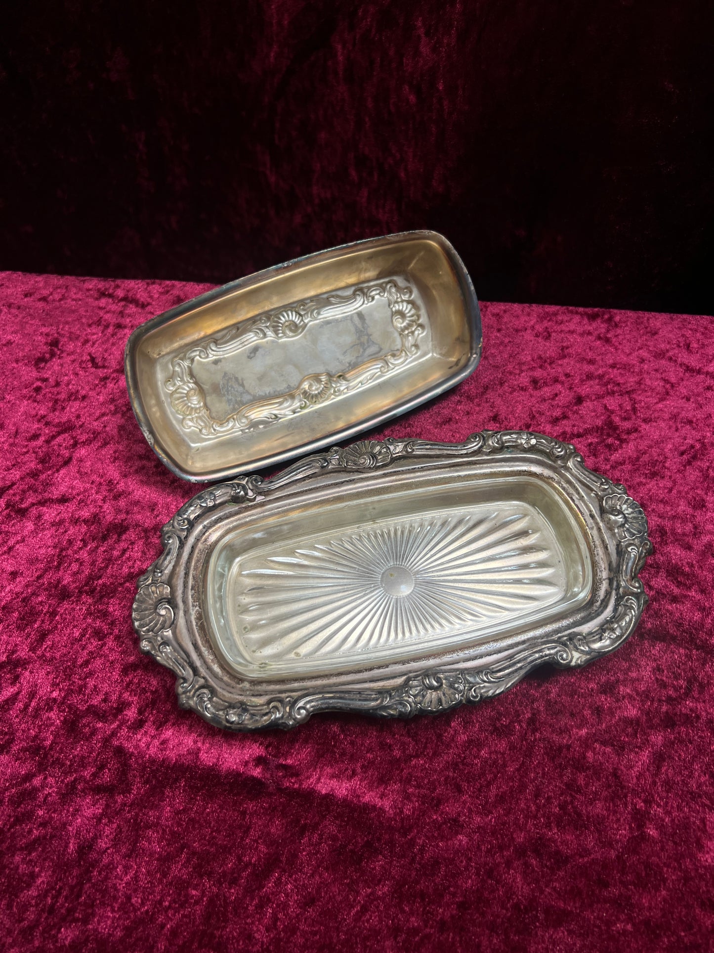 Vintage Silverplate Butter Dish - Ornate Rococo Design with Glass Liner