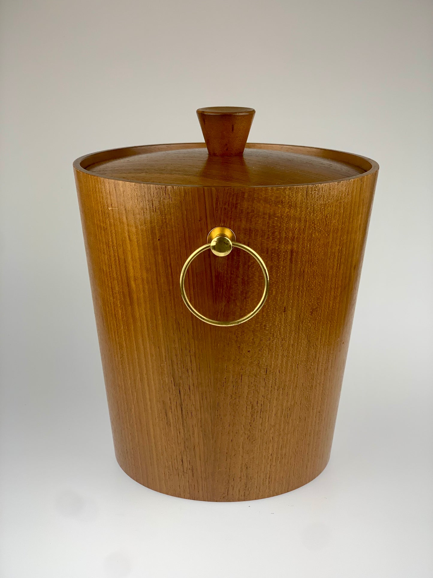 Vintage Mid Century Modern Teak Wood & Brass Ice Bucket