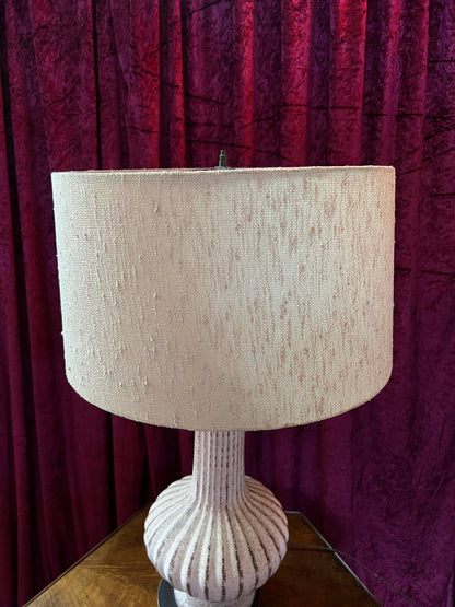 Vintage Ceramic Table Lamp - Pink Ribbed Urn Base Mid Century Modern