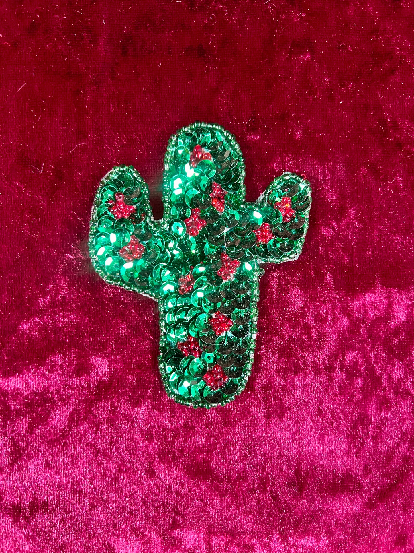 Vintage Sewing Notions - Sequin Appliqué Set - Saguaro Cactus with Red Accents