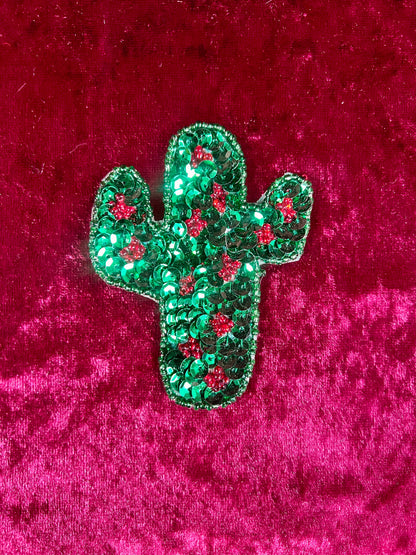 Vintage Sewing Notions - Sequin Appliqué Set - Saguaro Cactus with Red Accents
