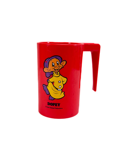 DAMAGED Vintage Plastic Mug - Disney - Snow White and the Seven Dwarves - Dopey - 1970s