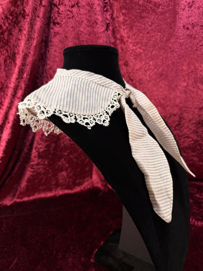 Vintage Emily Wethers Collar Scarf – Striped Lace Trim Tie Front