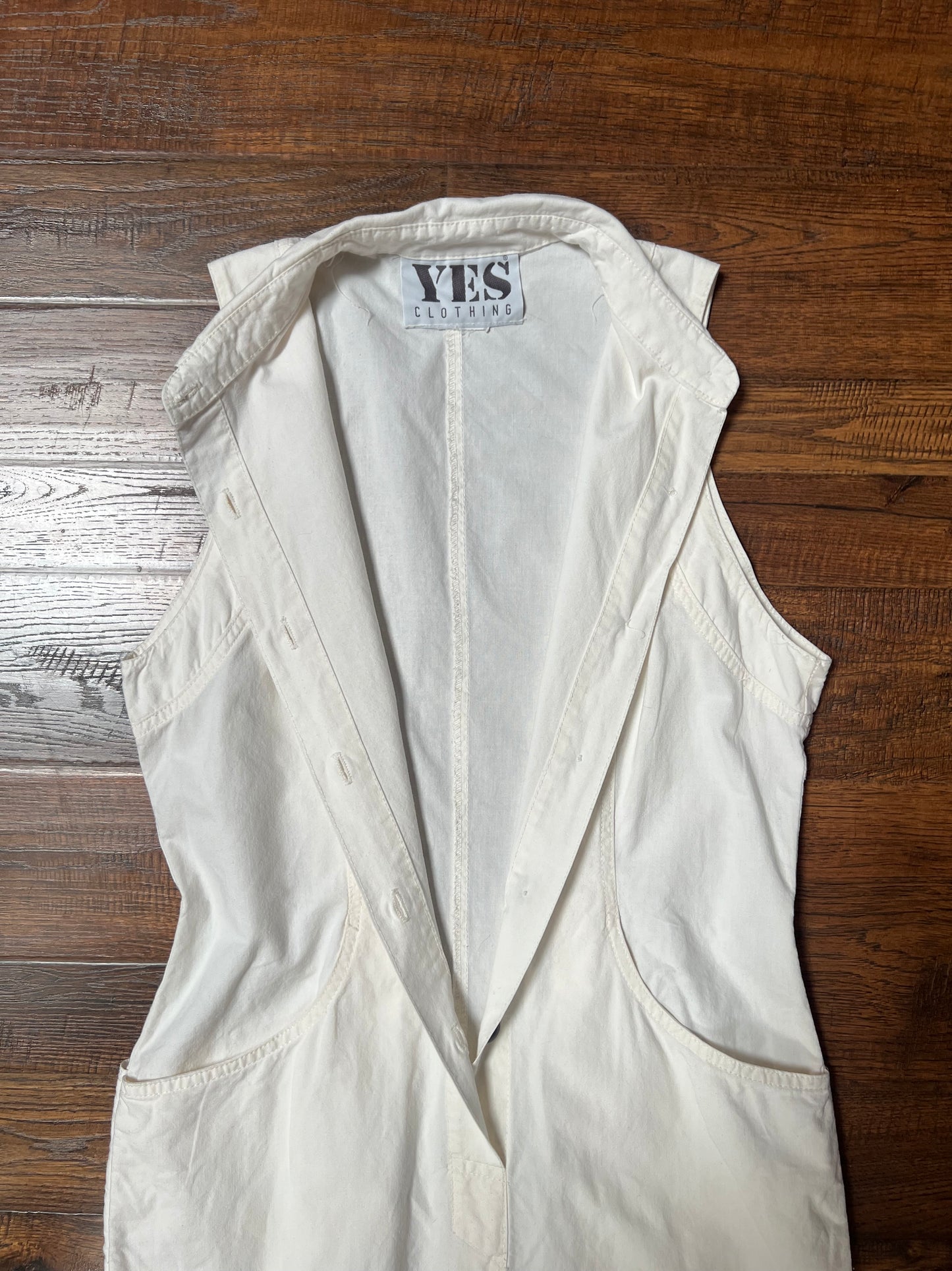 Vintage Clothing - Full Length Sleeveless Shirt Dress - Button Front - White - Medium - YES Clothing