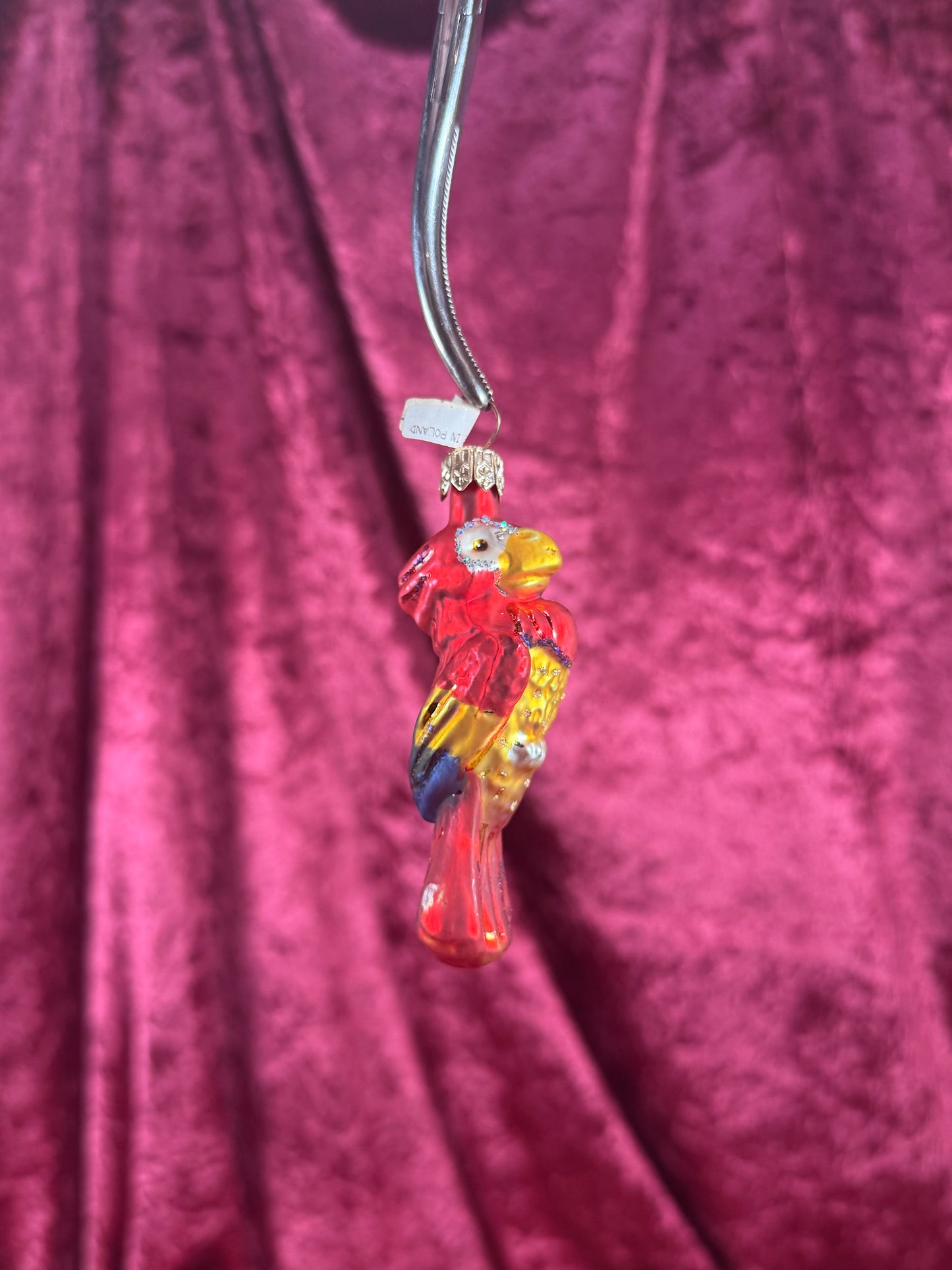 Vintage Christmas - Handblown Glass Ornament - Red Macaw Parrot - Poland - 3.5"