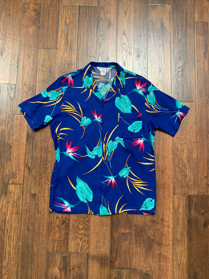 Vintage Clothing - Hawaiian Button Up Shirt - Bird Of Paradise Flower - Tropical Breeze - Medium - Made In U.S.A.