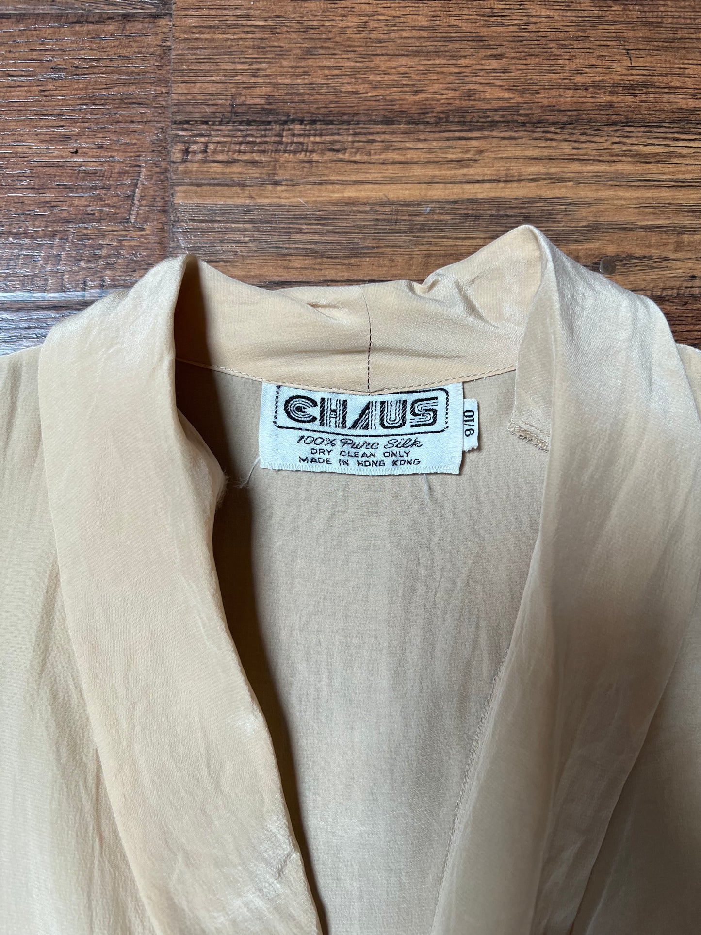 Vintage Clothing - Button Up 100% Silk Shirt - Tan - Chaus - Medium