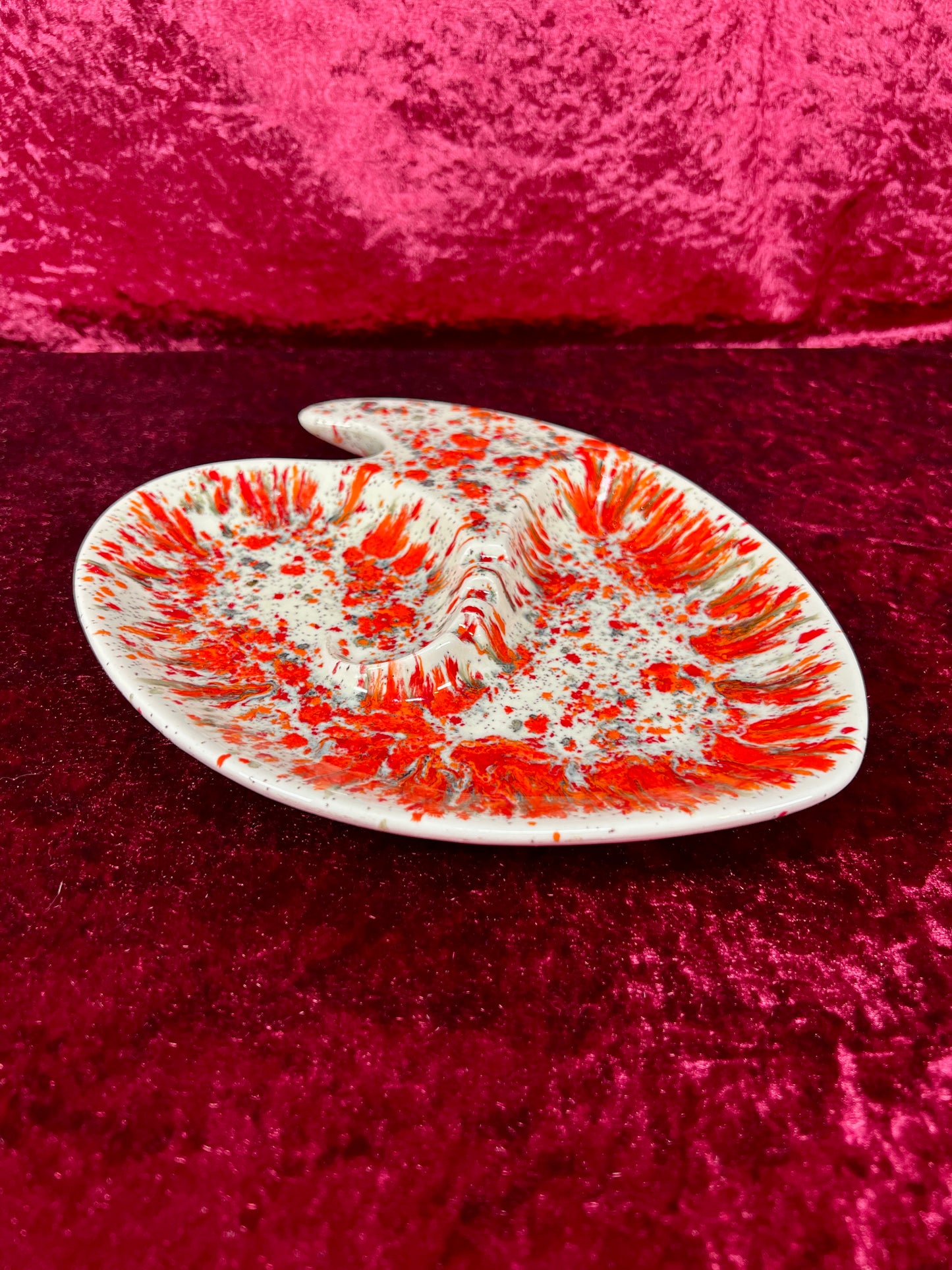 Vintage Ashtray - Sculptural Ceramic Drip Glaze - Mid Century Modern Orange - Large