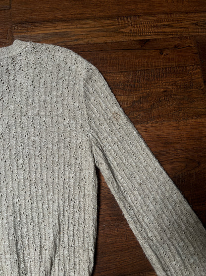 Vintage Penrose Lightweight Knit Sweater – Beige V-Neck Pullover – Medium