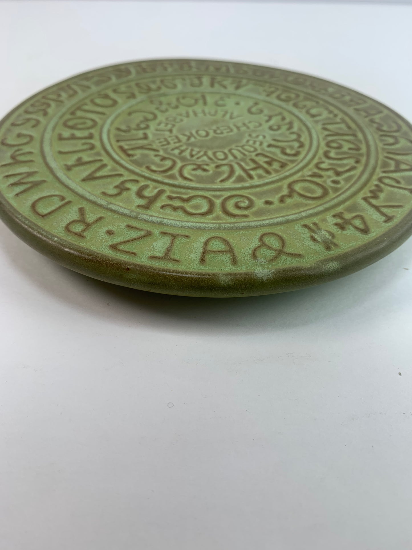 Vintage Kitchen - Trivet - Frankoma Pottery Cherokee Alphabet - Prairie Green