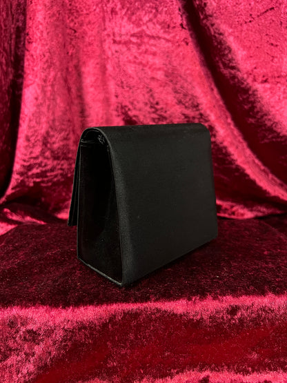Vintage La Regale Satin Evening Bag - Faux Pearl Clasp Black Crossbody Purse