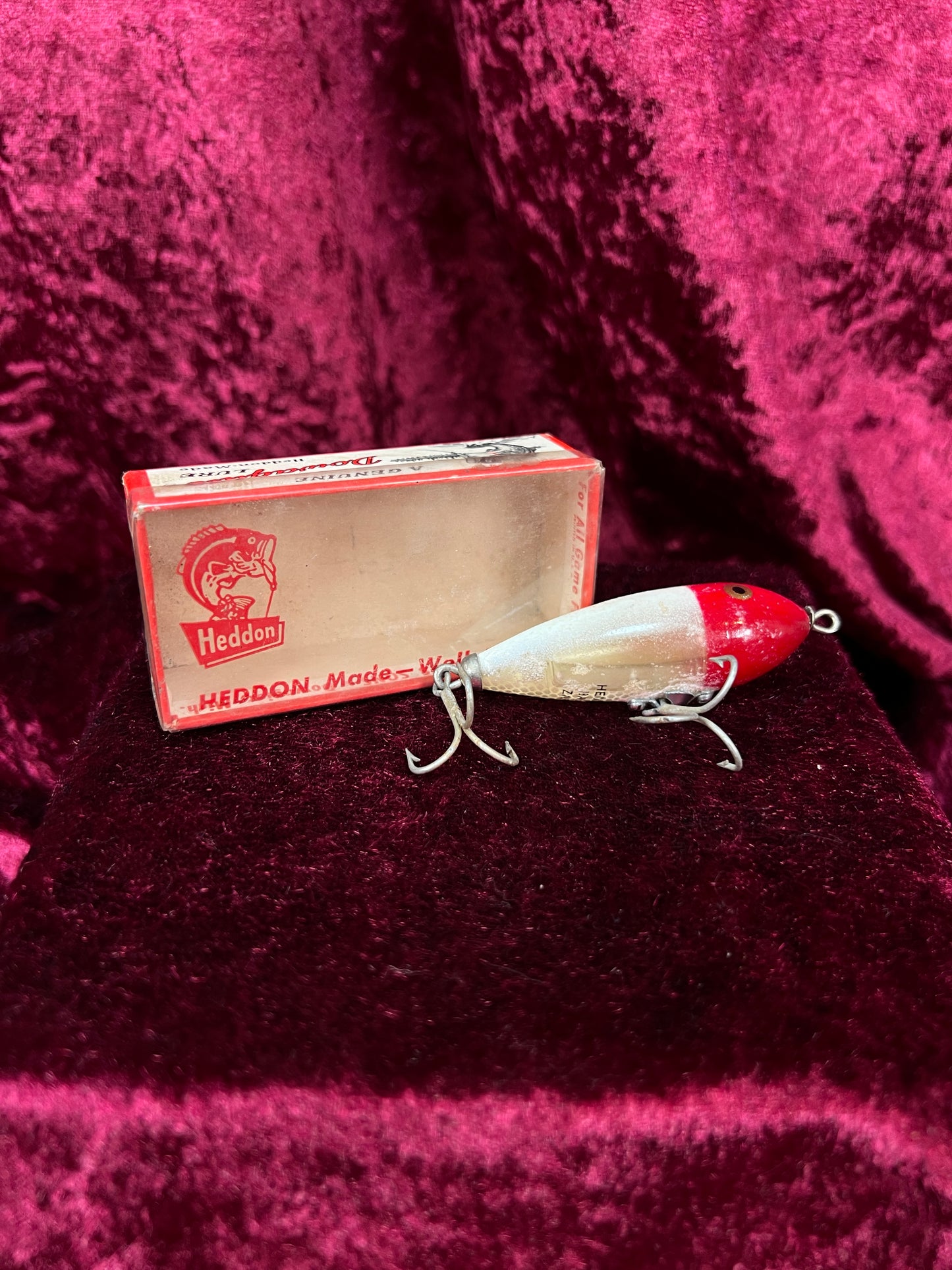 Vintage Heddon Plastic Fishing Lure - Baby Zara Red Head with Original Box