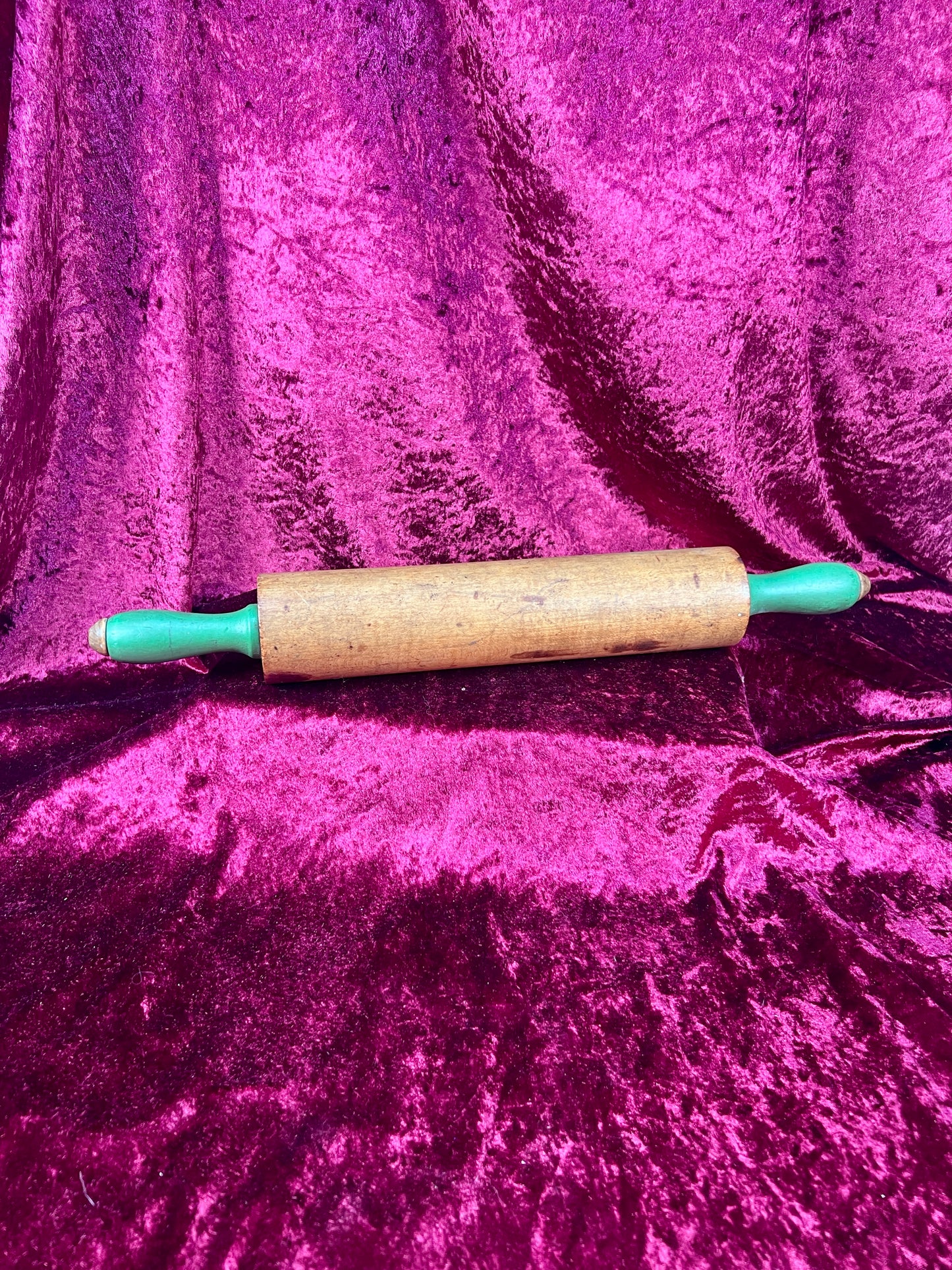 Vintage Kitchen - Wood Rolling Pin with Green Handles - Munising