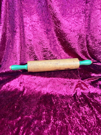 Vintage Kitchen - Wood Rolling Pin with Green Handles - Munising