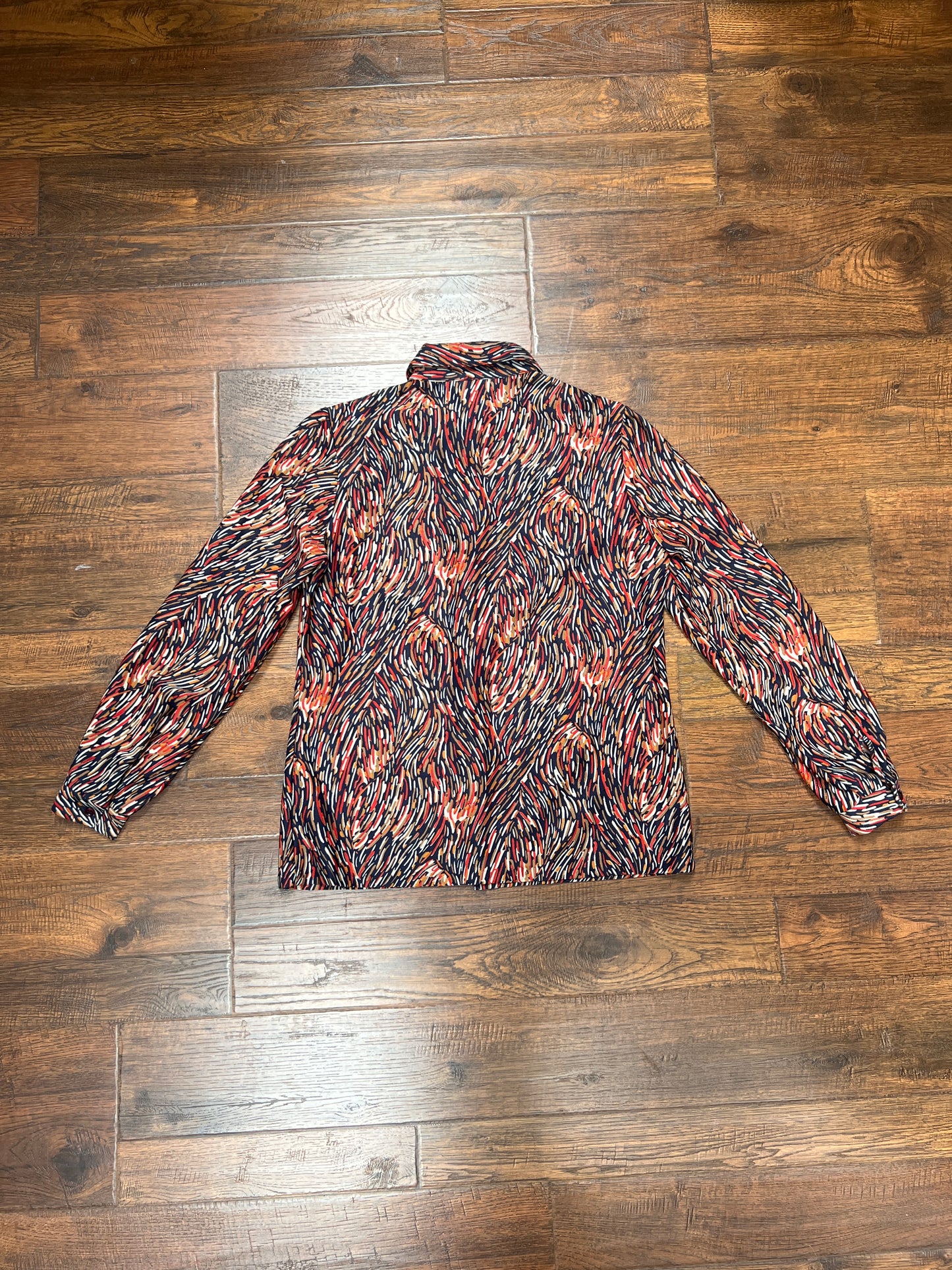 Vintage Clothing - Sheer Button Front Blouse - Abstract Paint Strokes Pattern - Ecco Bay - Medium