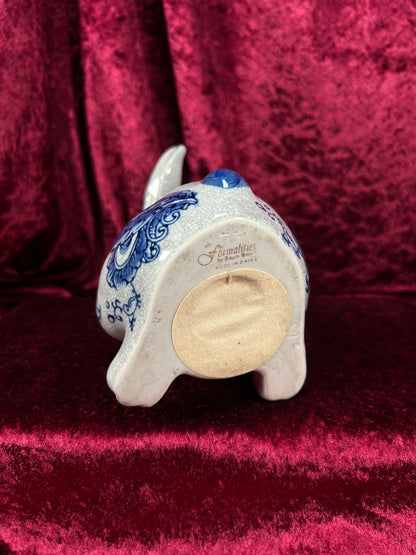 Vintage Ceramic Rabbit Figurine - Blue and White Floral Crackle Finish - Baum Bros